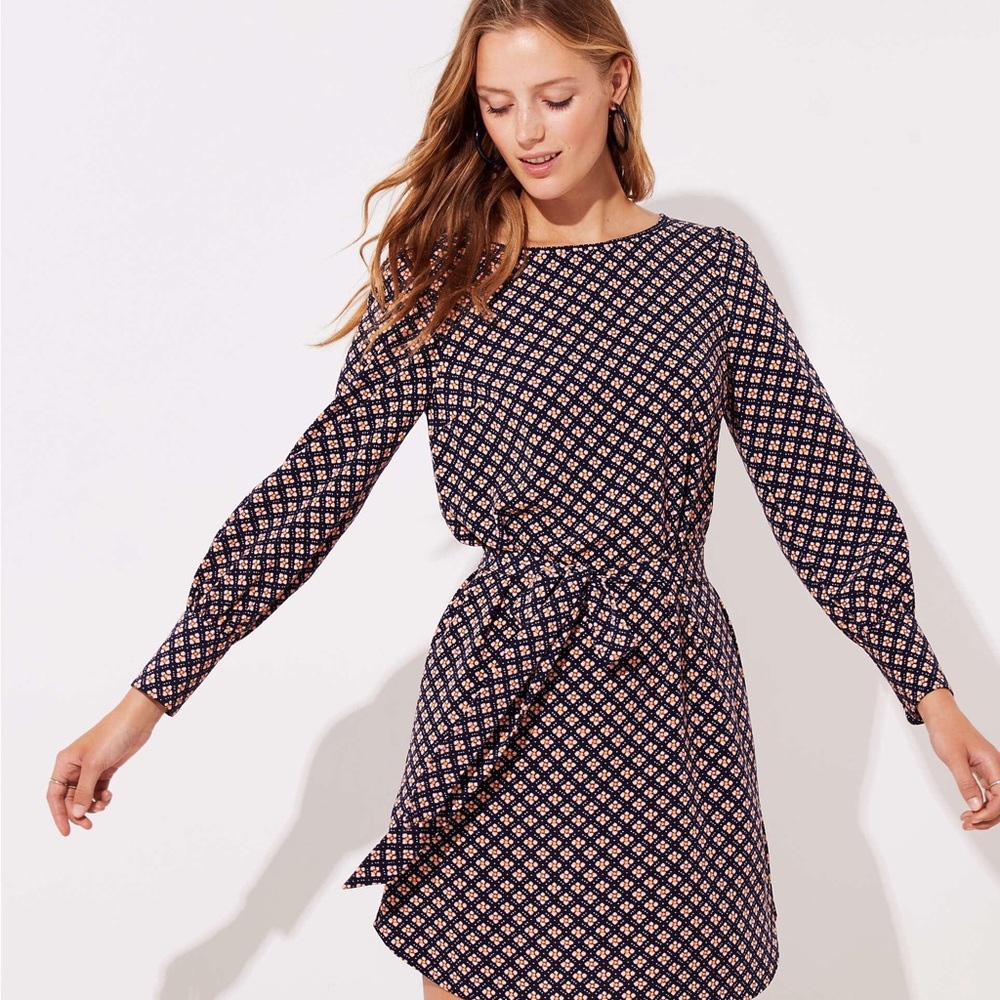 LOFT Mosaic Tie Waist Shirtdress